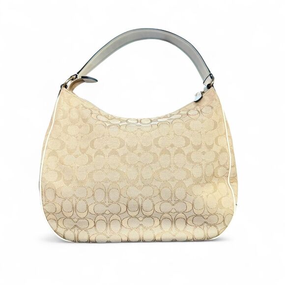 Authentic Coach F29959 Zip Shoulder Bag in Signature Jacquard Hobo Bag Cream Y2K - Picture 3 of 8